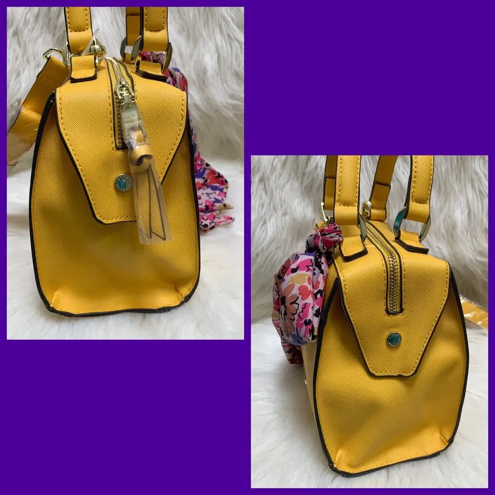 STEVE MADDEN Bright Yellow Faux Leather BREESE Top Handled Satchel XBody w/Scarf